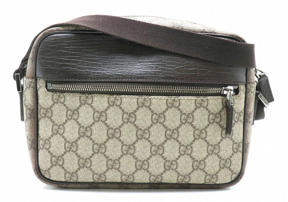 Gucci GG Supreme Plus Crossbody Bag Leather Beige Brown Cream